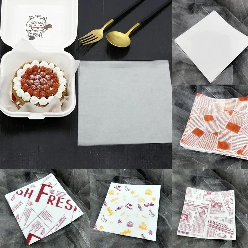 

50pcs Cake Pads Paper Sandwich Burger Cake Wrappers Mats Food Packaging Waxed Paper Oil-proof Baking Papers Bakeware
