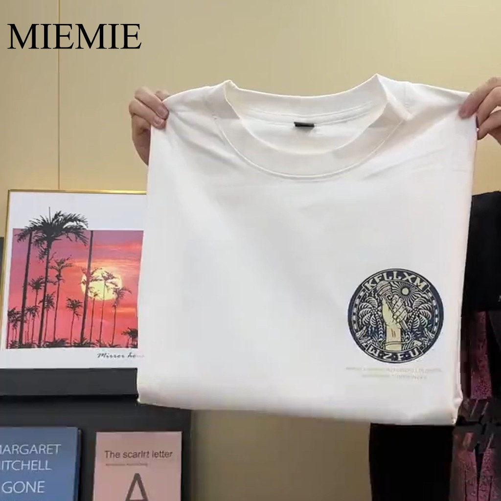 COD (Dikirim dalam 24 jam)MIEMIE. Kaos T-shirt pria katun murni warna putih dengan desain tanaman ga