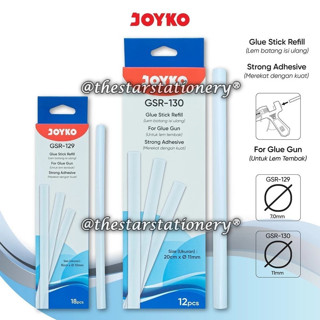 

(1 Set) GABUNGAN isi Lem Tembak JOYKO GSR-130 GSR-129 / JOYKO Glue Stick Refill Joyko (1 Set)