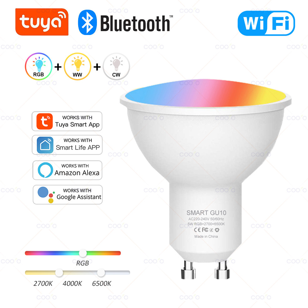 Tuya WiFi GU10 Smart LED Light Bulb Bluetooth GU10 Dimmable Lamps Smart Life App Control Spotlight B