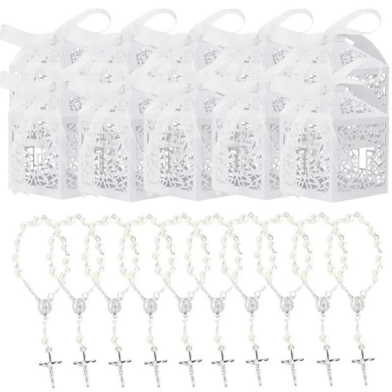 

20PCS White Cross Candy Box Baptism Chocolate Pearl Paper Baby Shower Gift Box The First Communion Kids Birthday Party Decor