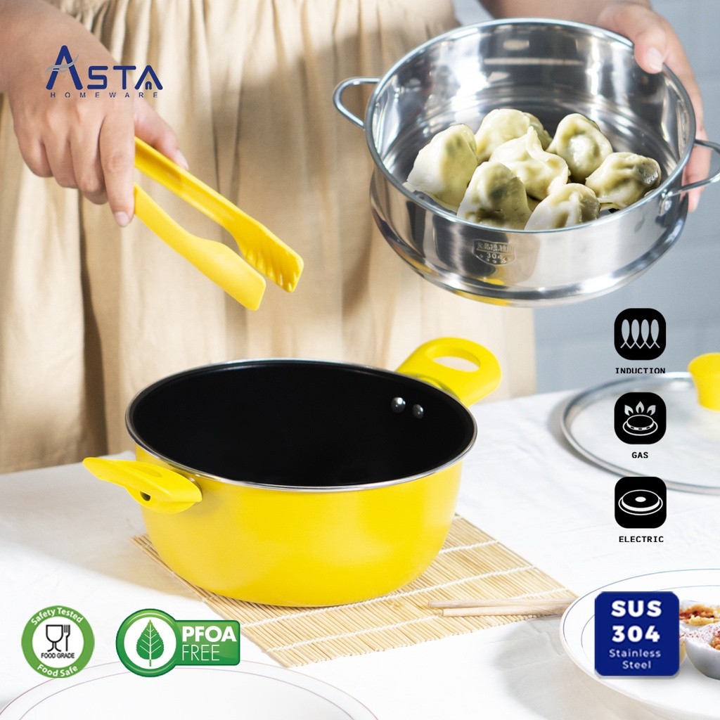 Terlaris Asta Panci Kukusan Anti Lengket Lemona 100 Kuning Set 4 pcs