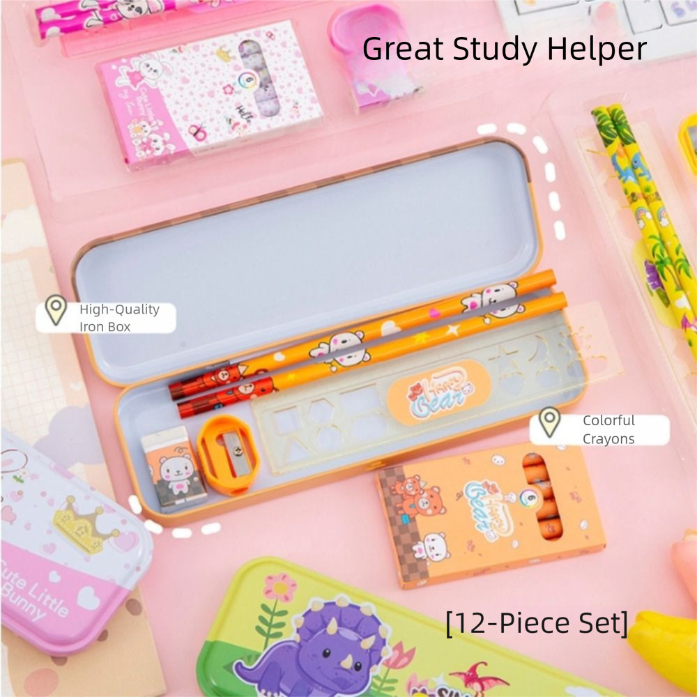 

Pencil Case Sharpener Study Stationery Set Colored Crayons Cartoon Pencil Eraser Set Rulers Stationery Gift Box Writing Supplies