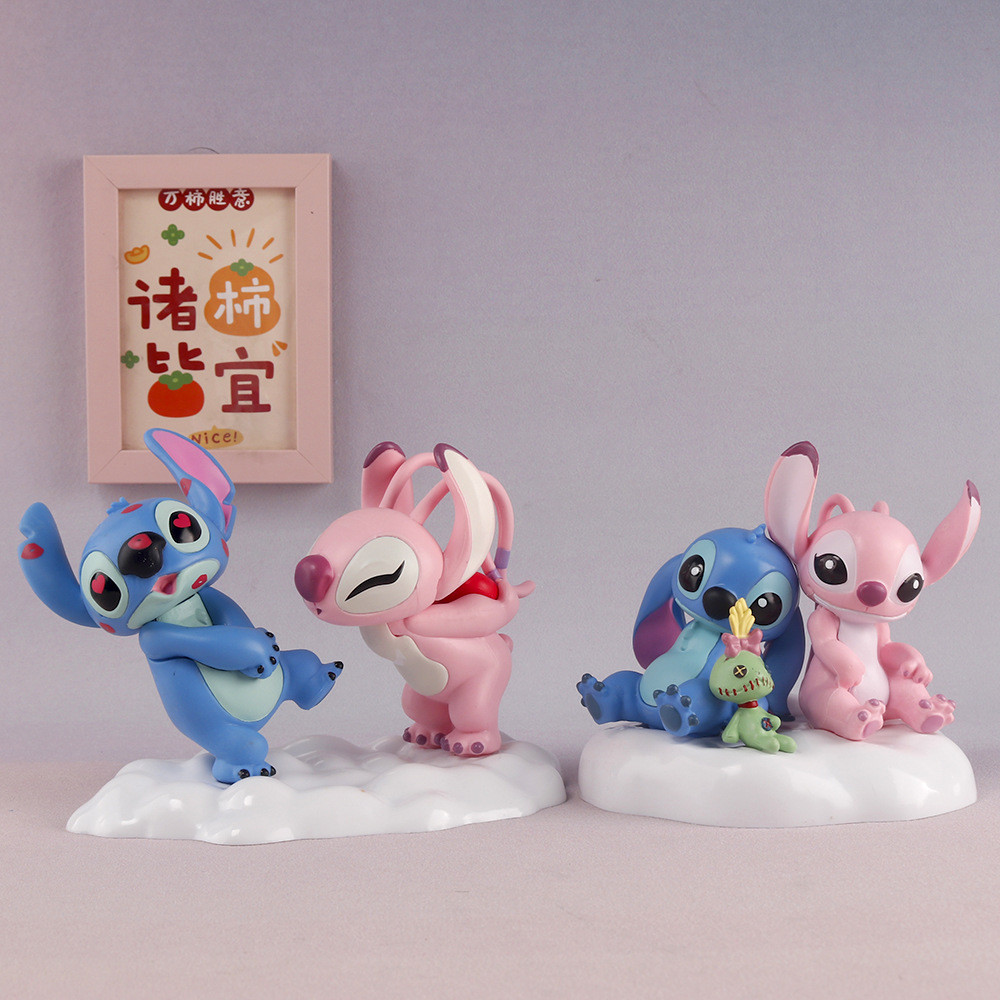 

Disney Stitch Lovers Model Doll Angel Kissing Stitch Statue Desktop Display Figurines Ornaments Valentine's Day girlfriend Gifts