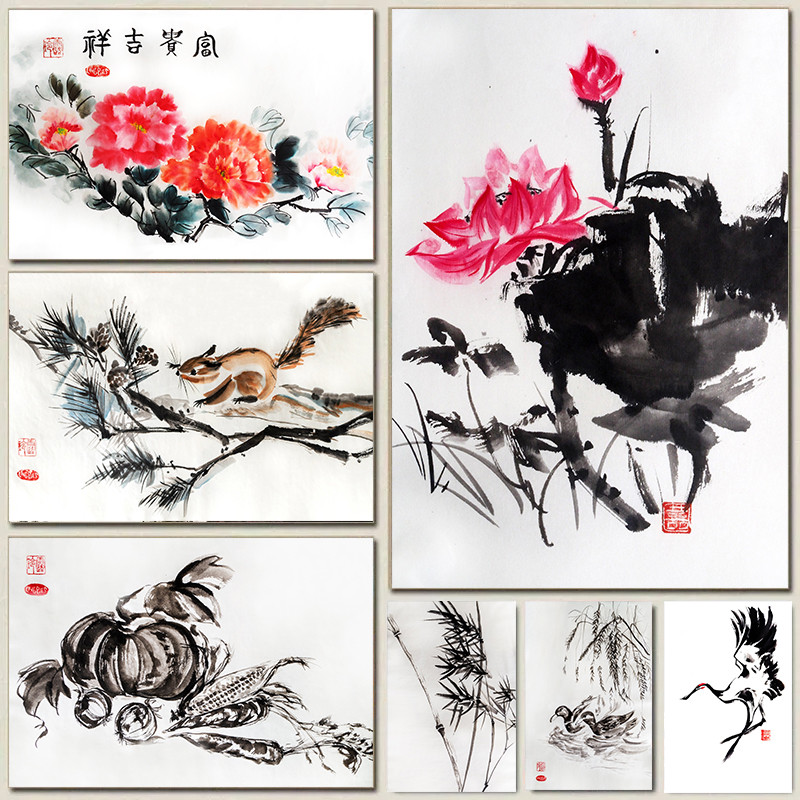 

Vintage Chinese Painting Chinese Style Series Ink Painting Lotus Pond Peony Posters Canvas Painting Wall Art Pictures Home Decor