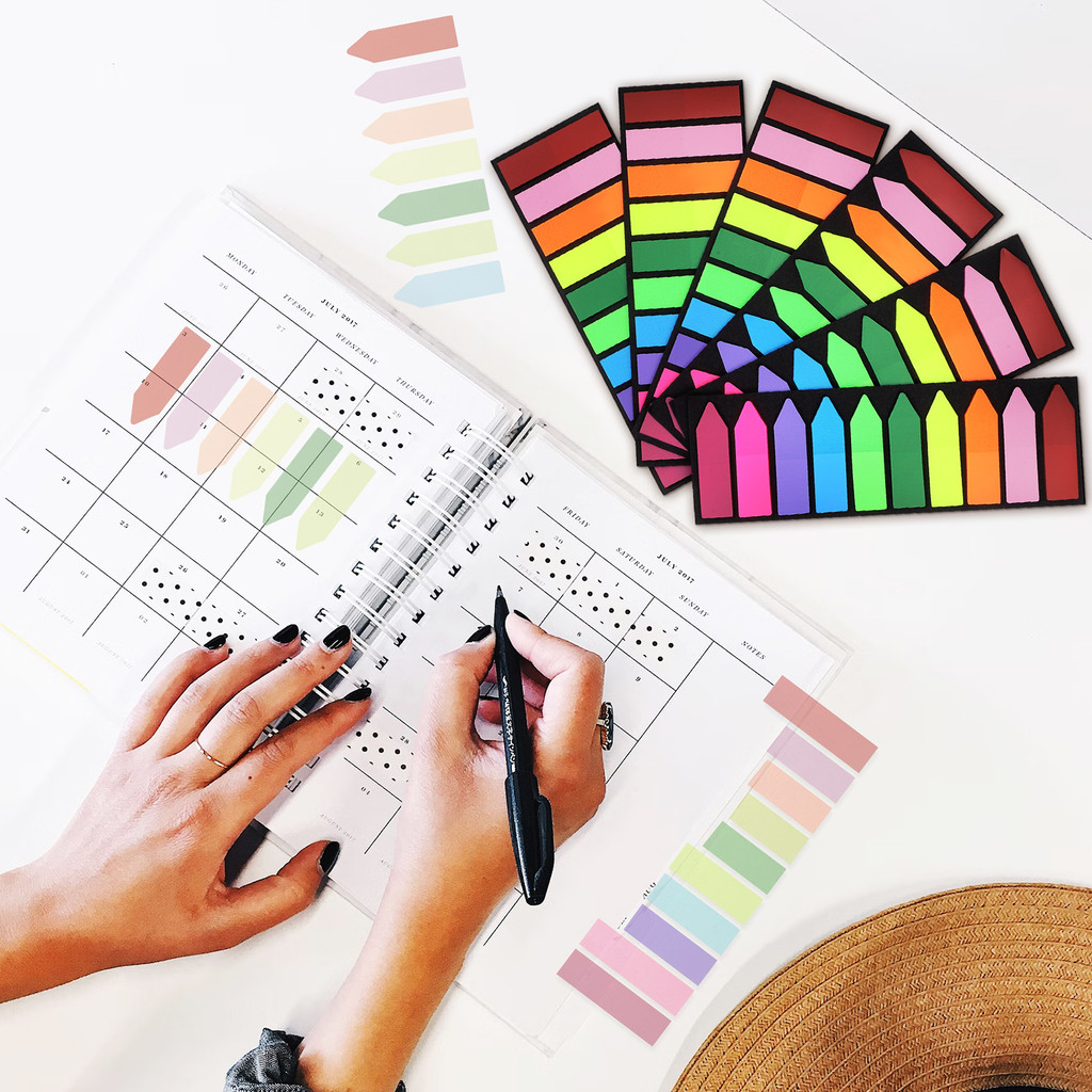 

6 Pack Fluorescent Sticky Tabs 10 Colors Smooth Writing Page Markers Self Adhesive Book Tabs For Reading Notes Notebooks File