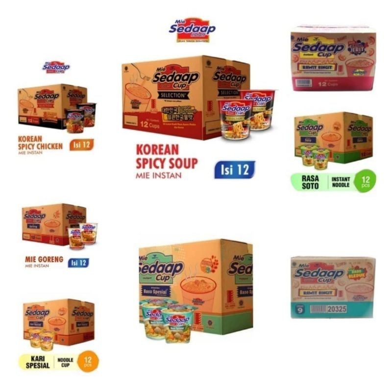 1 dus sedaap cup goreng - sedaap cup soto baso kari ayam jerit nampol bledug mercon korean isi 12 cu