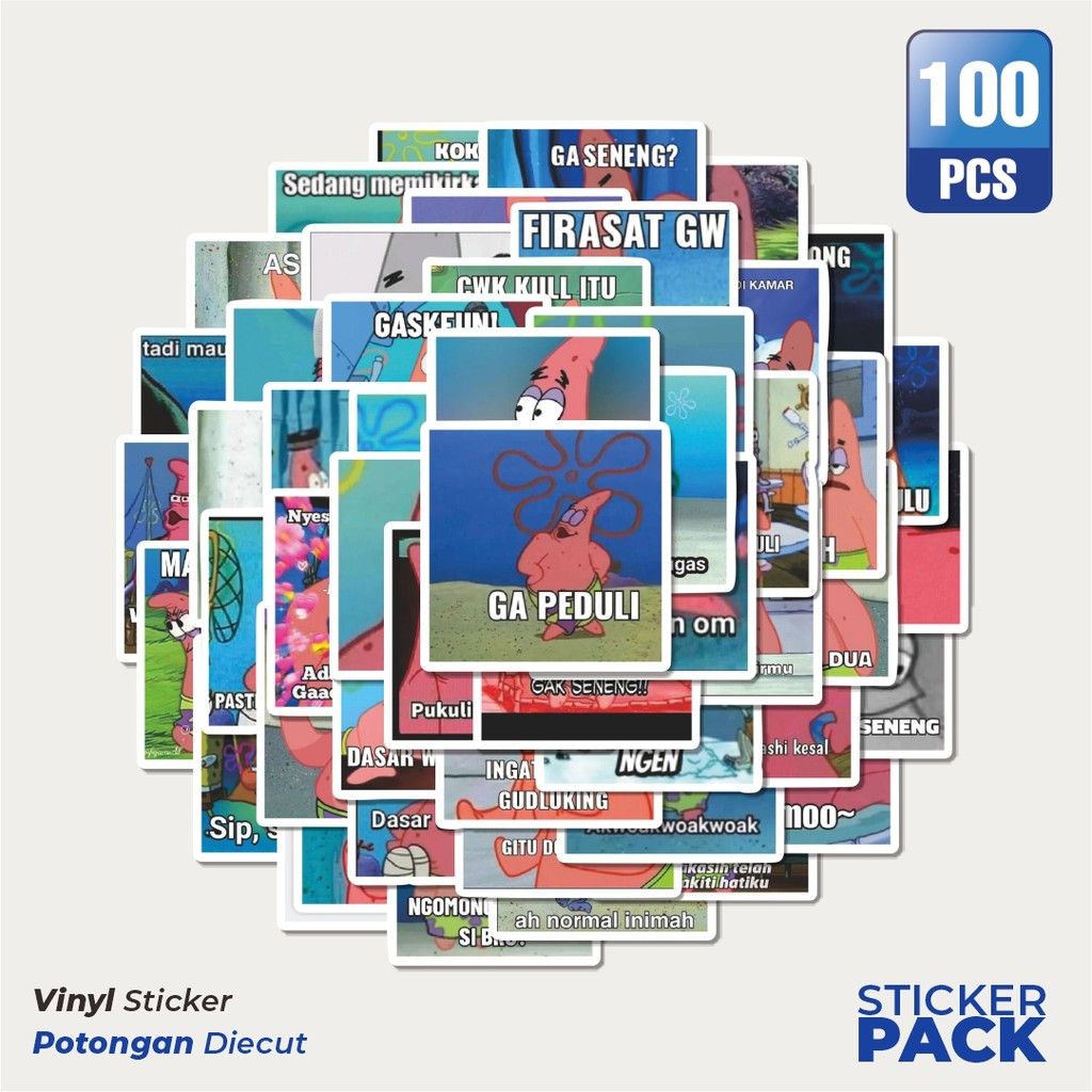 

MURAH 100 PCS Stiker Patrick Meme V4 Waterproof Aesthetic- Untuk Laptop, Motor, dan Helm - Paper Stationery Pack