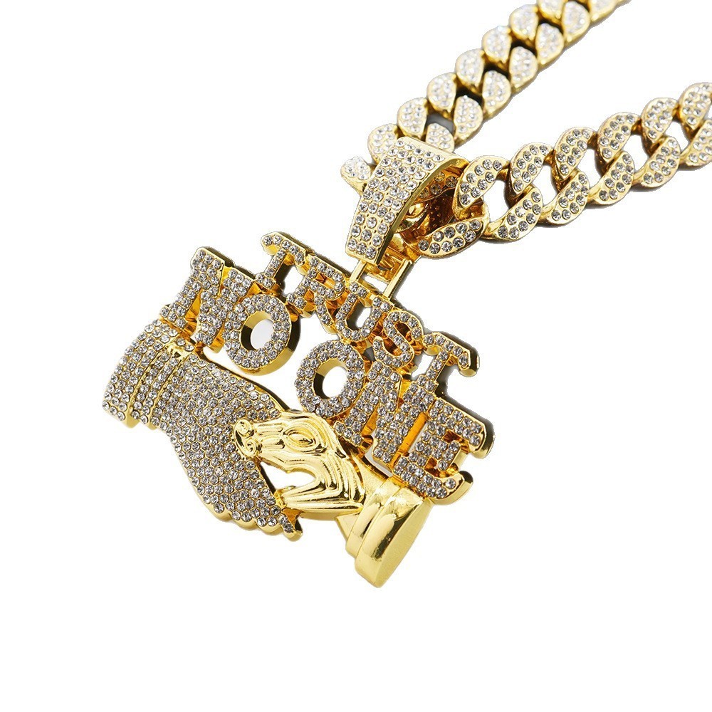 Surat Hip Hop PERCAYA TIDAK ADA SATU Paduan Liontin Kepribadian Pria Jabat Tangan Kalung Rantai Kuba