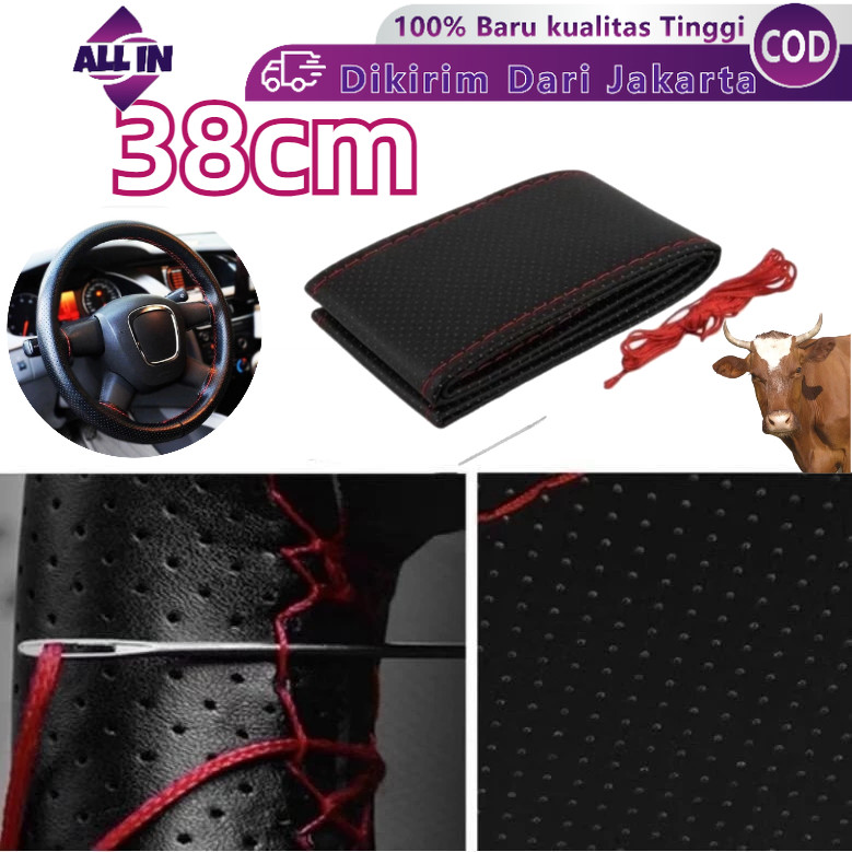 Sarung Stir Mobil 38cm Universal/Cover Setir Kulit Asli 100%/DIY Steering Wheel Cover/sarung Stir Mo