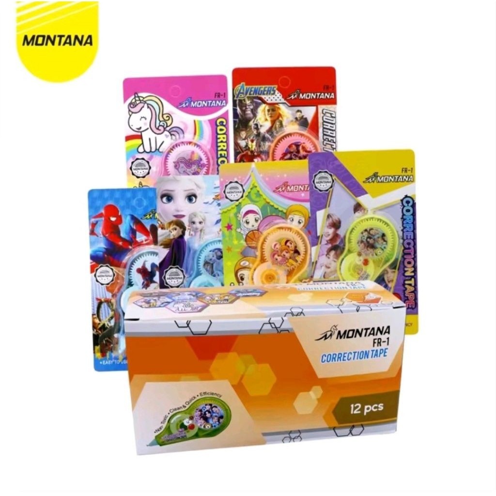 

( READY ) Correction Tape Montana FR1 roll / Tip Ex penghapus pita kertas karakter kartun / tip x / tipe x (PCS)