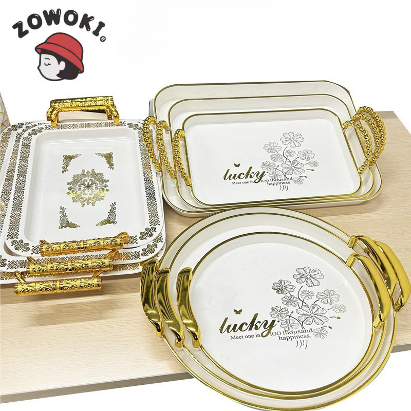 Nampan Set 3 Pcs Aesthetic Plastik Putih Nampan 3Pcs Set Aesthetic Plastik Putih Bunga-Bunga