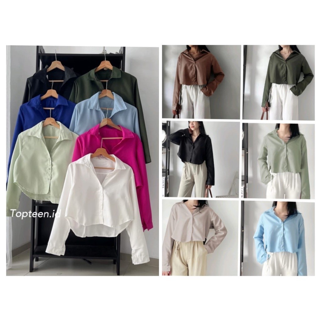 RINHUM - REC OOTD Crop Shirt Casual Korean Style / Long Lexa Sakura Crop Kemeja Wanita / kemeja simp