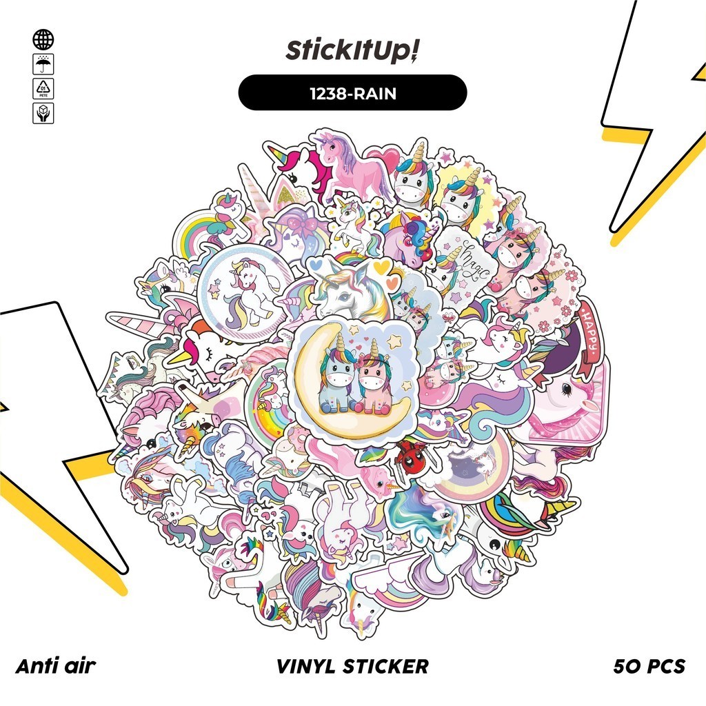 

COD✨ 100 Pcs Stiker Rainbow Unicorn Lucu Aesthetic Vynil Waterproof untuk Freebies Sticker Buku Journal Casing HP Laptop