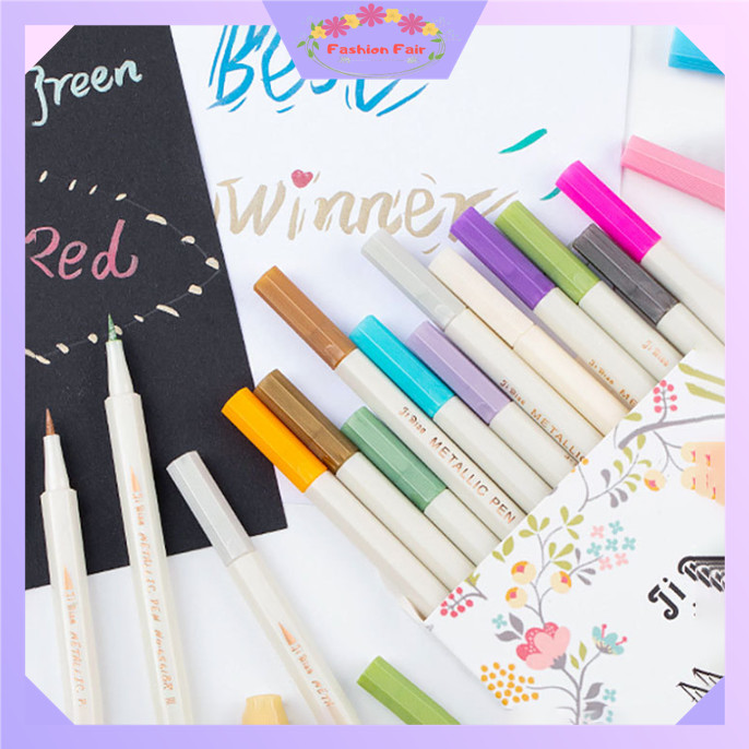 

FASHION FAIR S6219 Spidol Warna Pena Aesthetic / Pena Kuas Metalik Kaligrafi / Dekor Brush Lettering Pen / Pulpen Metallic Warna-Warni