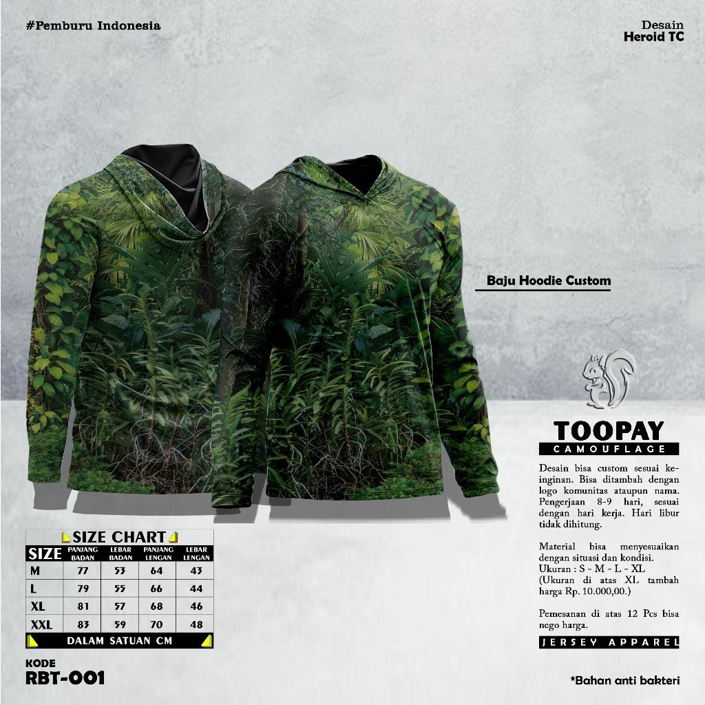 Baju Hoodie Kamuflase Hunting Camo Kaos Berburu Lengan Panjang Camo Pria Motif Daun Pohon Rambat