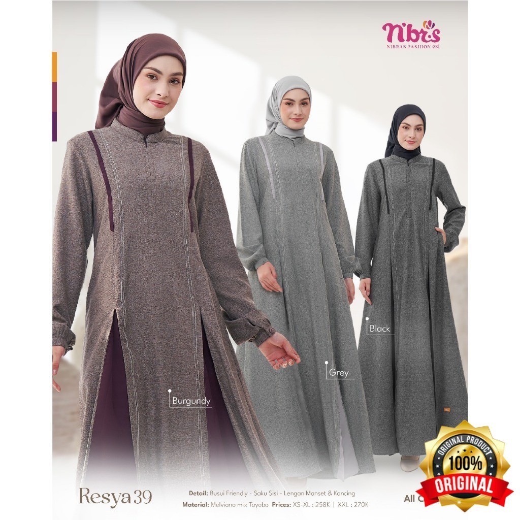 NNT - Nibras Resya 39 Gamis Wanita Muslimah Jubah Polos Syari Daily OOTD Original