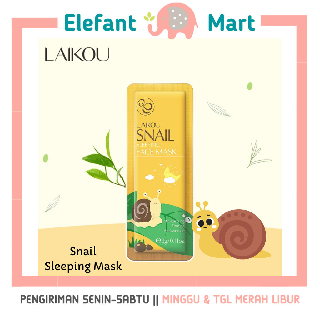 ELEFANT LAIKOU Snail Sleeping Mask Anti Aging Wrinkle Anti Penuaan Kerutan Masker Tidur Krim Malam