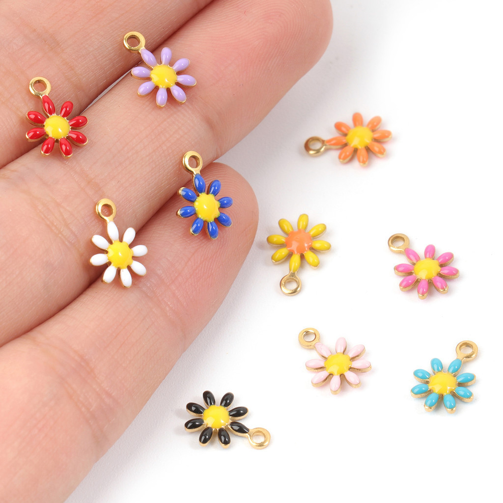 

Colorful Small Daisy Shape Pendants 7x10mm Stainless Steel Charms For Making Jewelry Diy Necklace Accessories 5pcs