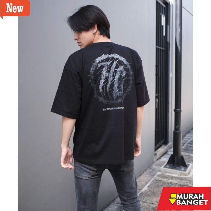 Kaus basic korea jumbo yg lagi viral- KAOS OVERSIZE PRIA BLACK HC LOGO HUNTERCUTZ