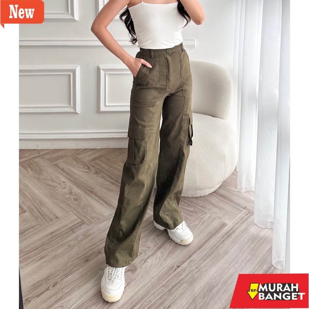Celana cargo/Soft jeans wanita yg kekinian- Eve - Rora Cargo Celana Cargo Wanita Carpenter Katun Twi
