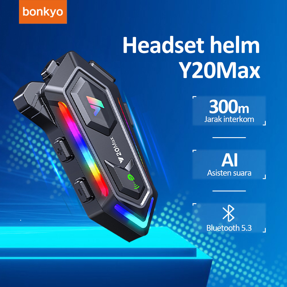 Bonkyo Y20MAX Walkie Talkie Headset Bluetooth Helm Sepeda Motor