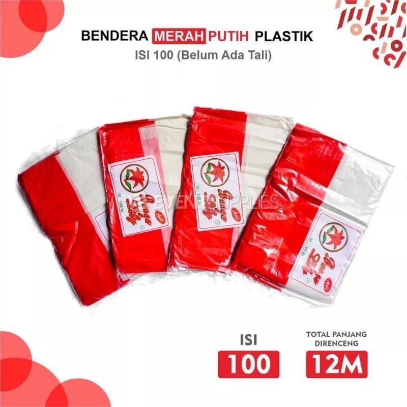 100 LEMBAR. BENDERA MERAH PUTIH PLASTIK MINI BENDERA INDONESIA