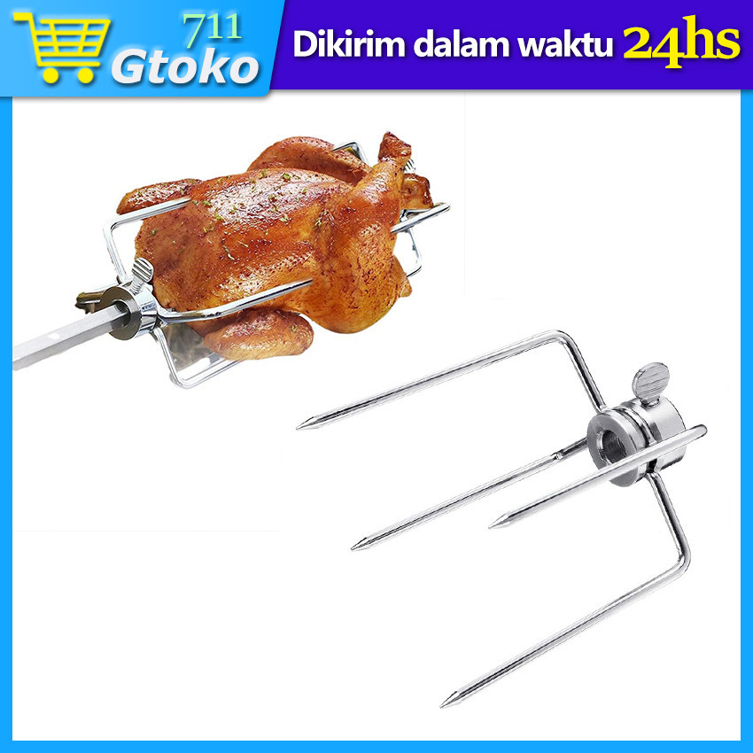 Tusukan Alat Pemanggang Panggangan Ayam Gulung Putar Rotisserie Grill Oven Stainless