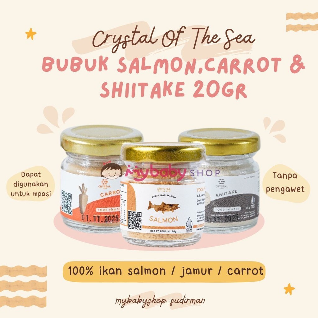 

Crystal Of The Sea - Bubuk Ikan Salmon - Bubuk Shiitake (jamur) - Bubuk Carrot - (20gr)