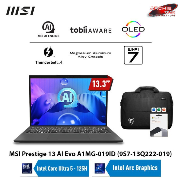 MSI Prestige 13 AI Evo A1MG 019ID 9S7 13Q222 019 Core Ultra 5 125H 16GB 1TB W11 OHS