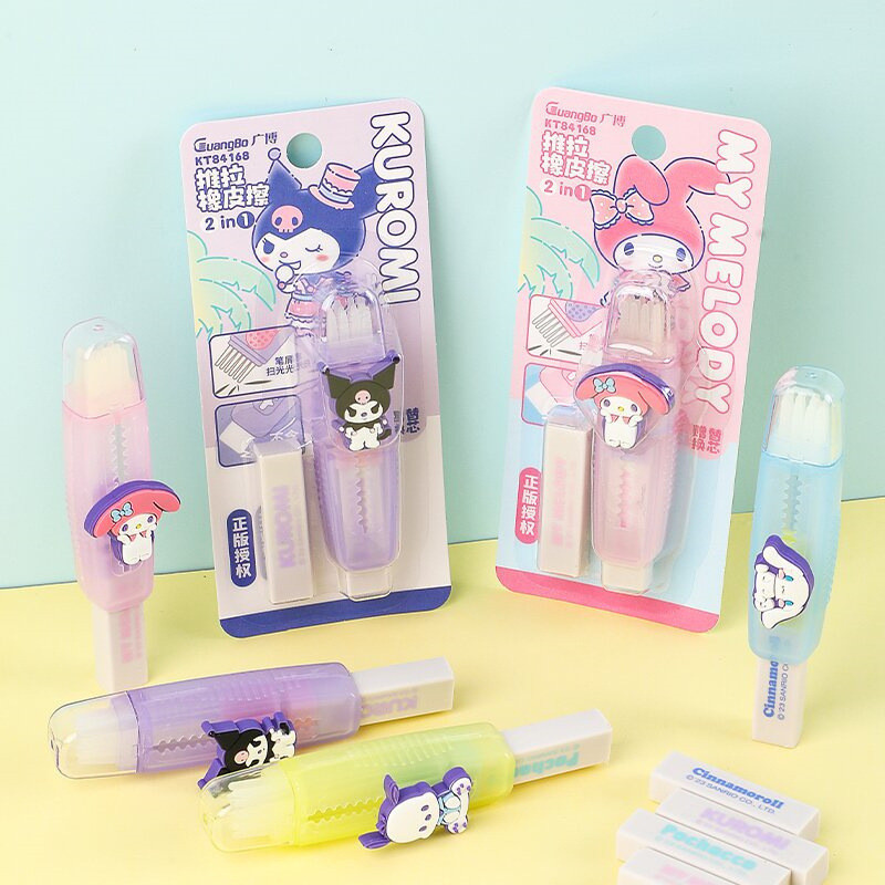 

( OTH1032 ) Alat tulis penghapus pensil mekanik FREE refill - sanrio melody kuromi pochacco cinnamoroll - blue biru yellow kuning purple ungu pink merah muda