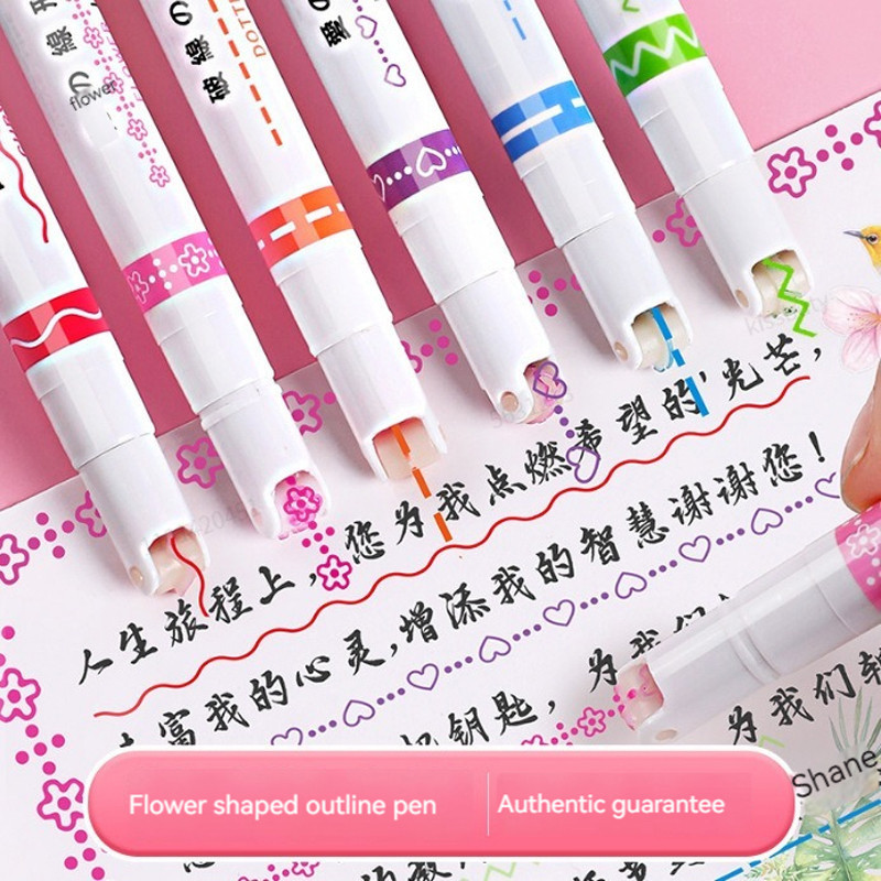 

6pcs Line Shaped Highlighter Roller Tip Curve Liner Marker Pens Graffiti Pen Kawaii Korean Stationery School Office Supplies