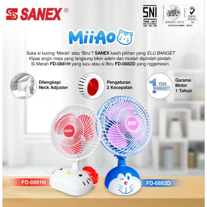 Kipas Meja Sanex SN - FD0882D Karakter Doraemon / FD-0881H Karakter Hello Kitty