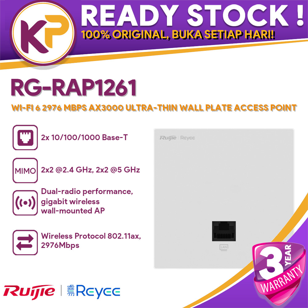 RUIJIE REYEE RG-RAP1261 WI-FI 6 2976 MBPS AX3000 ULTRA-THIN WALL PLATE ACCESS POINT