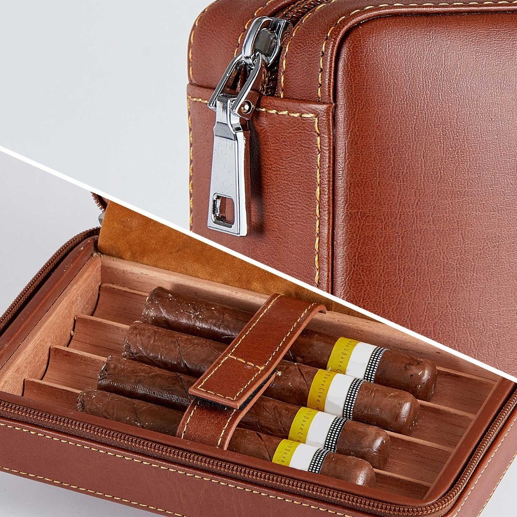 

Cedar wood leather cigar box portable travel moisturizing cigar case gift for men cigar Humidor cigar accessories