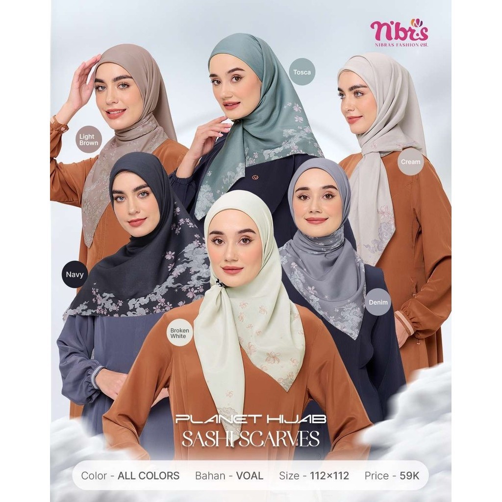 Nibras Hijab Segi Empat Sashi Scarves || Kerudung Motif Segi empat terbaru