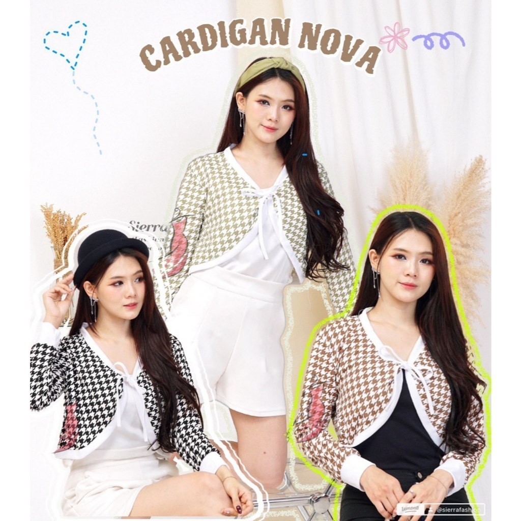 ANB - ZJD CARDIGAN CROP KNIT WANITA LAUNA / Cardigan NOVA Knit Houndstooth Rib / CARDIGAN TOP KOREAN