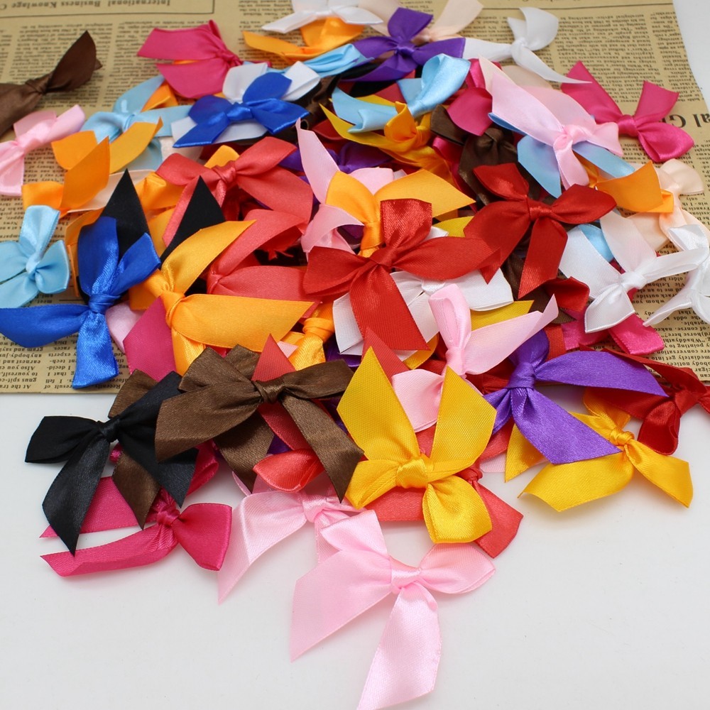 

50Pcs/lot 20mm Ribbon Pre Tie Satin Gift Package Bow for Wedding Embellishment craft supplies scrapbooking Accessory