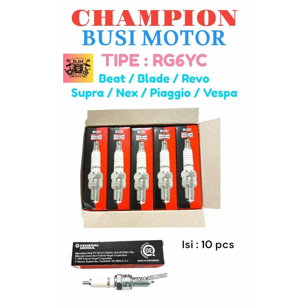10 PCS BUSI CHAMPION RG6YC ORIGINAL BUSI MOTOR BEAT BLADE REVO SUPRA NEX PIAGGIO VESPA BUSI MOTOR MU