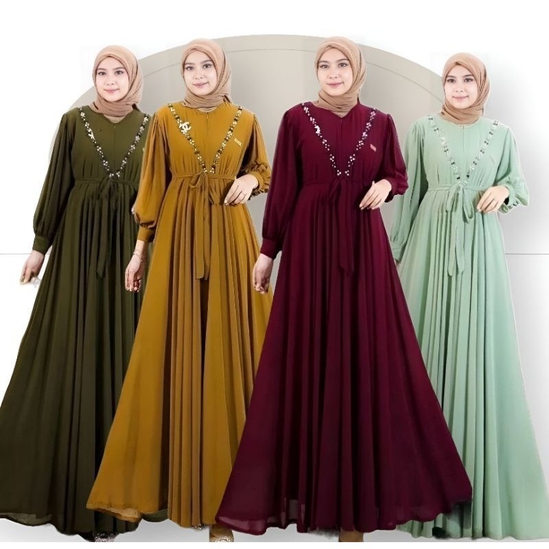 JDT_ID Tasya Dress Kondangan Perempuan Dewasa Mewah Baju Busui Friendly Aplikasi Mutiara Bahan Cerut