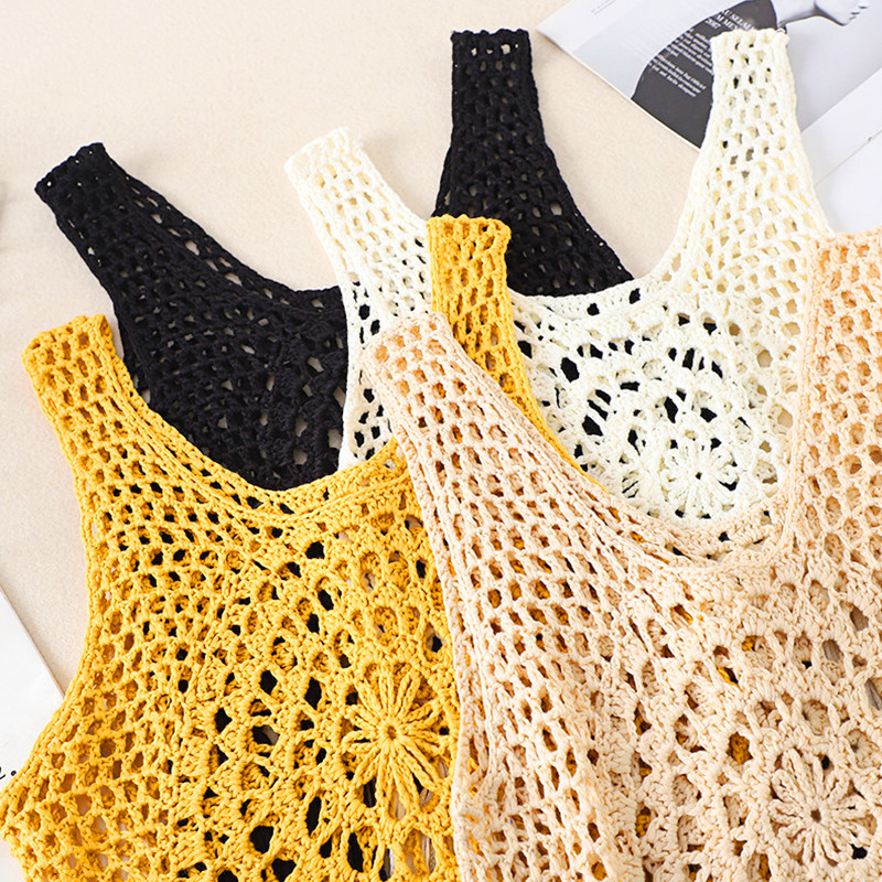 

Bohemian Ethnic Style Crochet Hoodie, Hollow Woven Sleeveless Vest For Women Vacation Outdoor Transparent Sun Protection Top