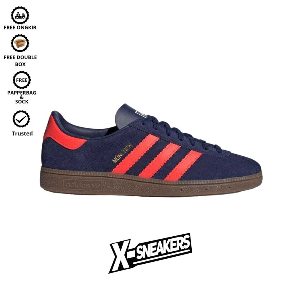 Sepatu Sneakers  Adidas Munchen Dark Blue Solar Red 100% Original BNIB