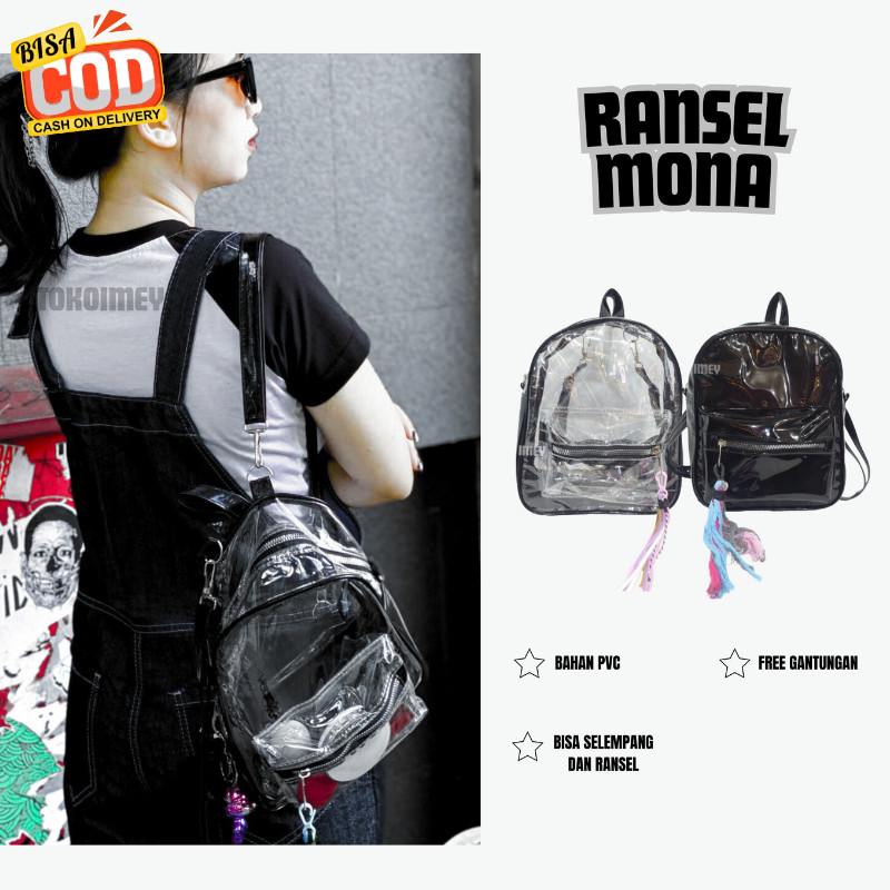 Tas Ransel Mini Mona Wanita Pvc Transparant Tas Gendong Mika Korean Style Tas Konser Lucu