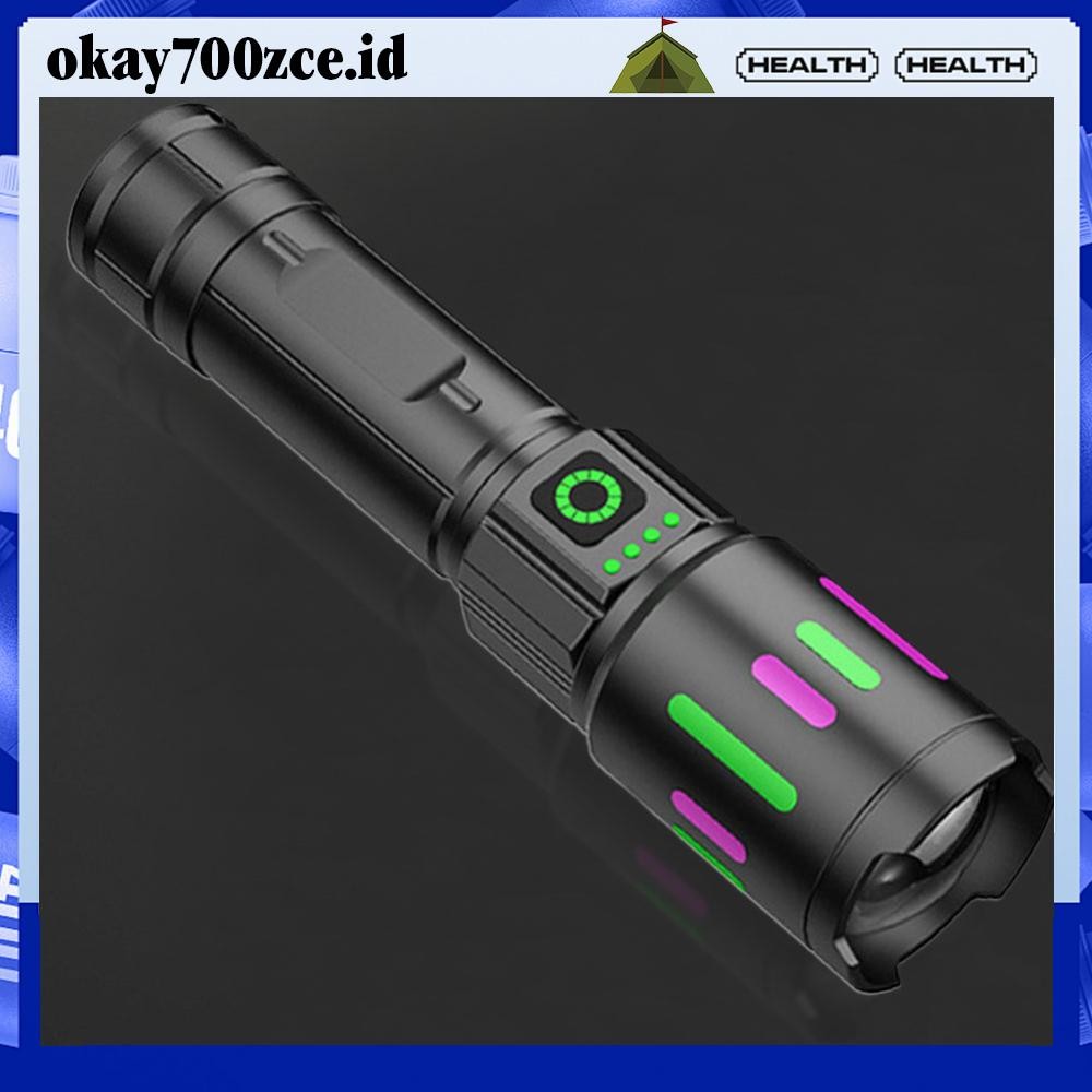 [OKA-id] High Power LED Flashlight USB Charging Power Display Zoomable Torch for Camping