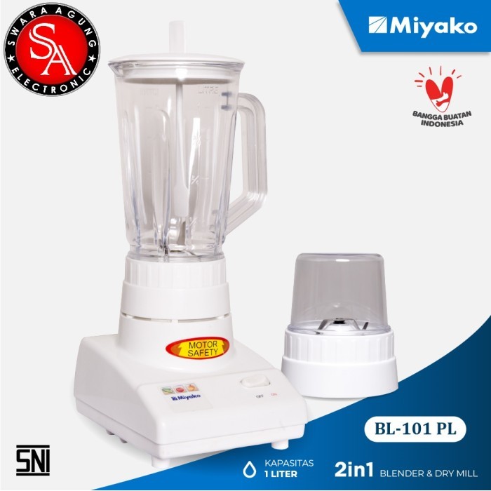 Blender Tabung Plastik 2 In 1 Miyako Type:BL-101PL(Khusus Medan-GOJEK)