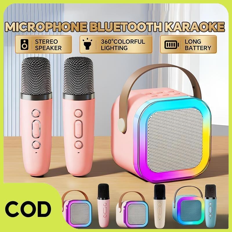 【COD】2 Mic Speaker Karaoke Bluetooth Portable Super Full Bass Mini Speaker Bluetooth KTV Mesin Suara