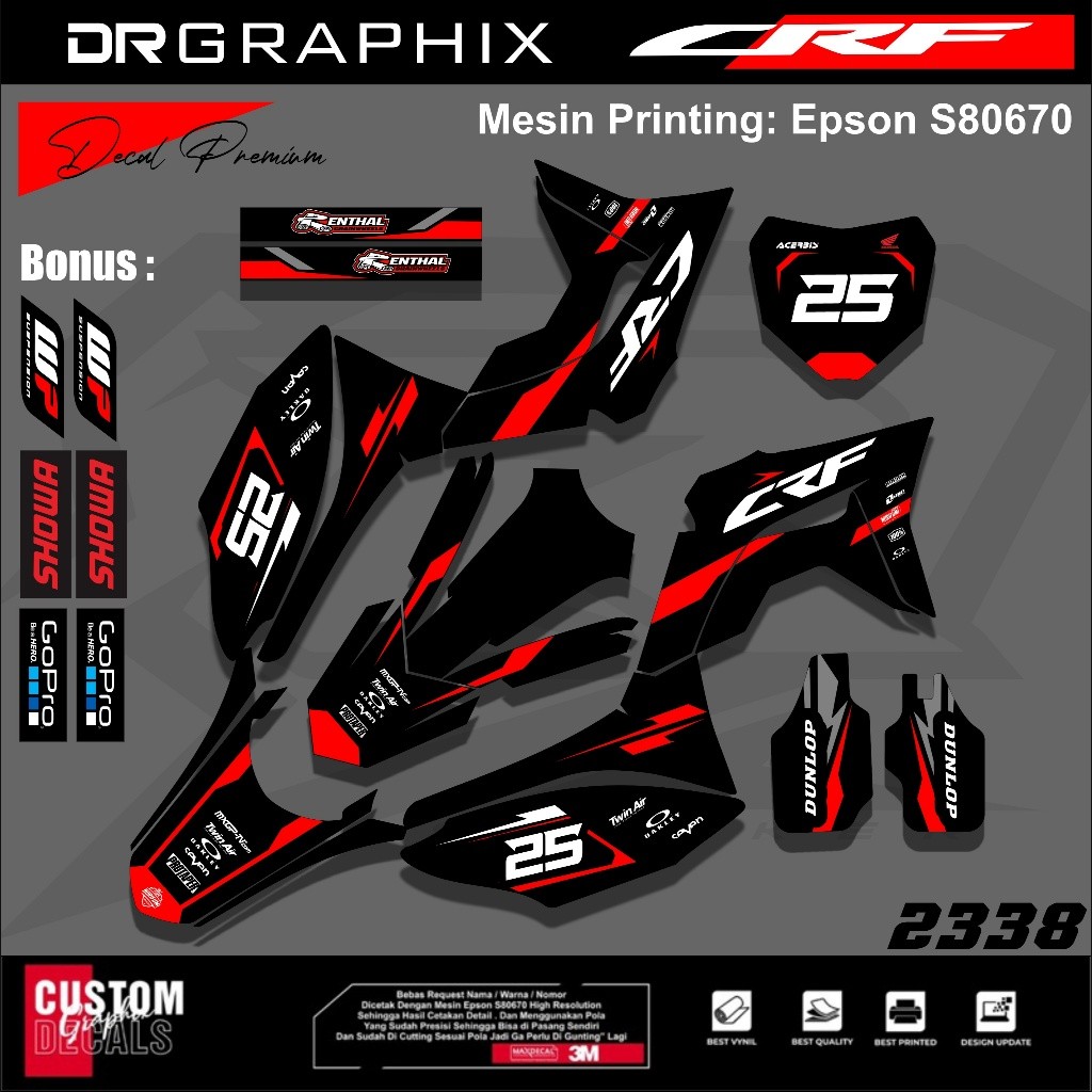 PREMIUM DECAL STIKER HONDA CRF 150L CRF 250 FULL BODY COSTUM DESAIN TERBARU kode CRF-39