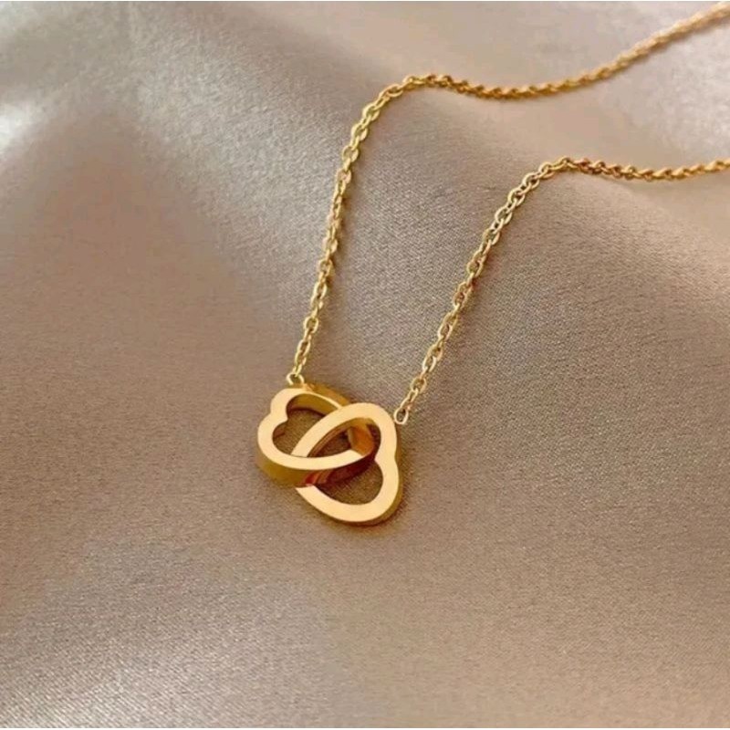 Kalung Wanita Titanium motif double love gold