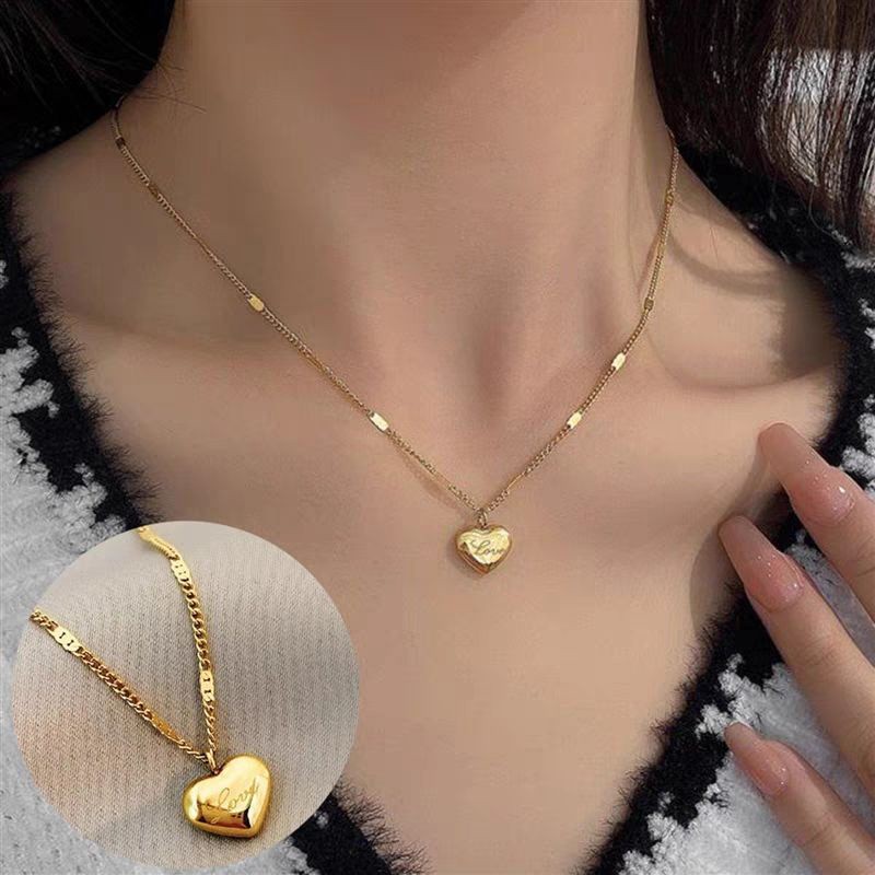 kalung titanium fashion love besar rantai gepeng