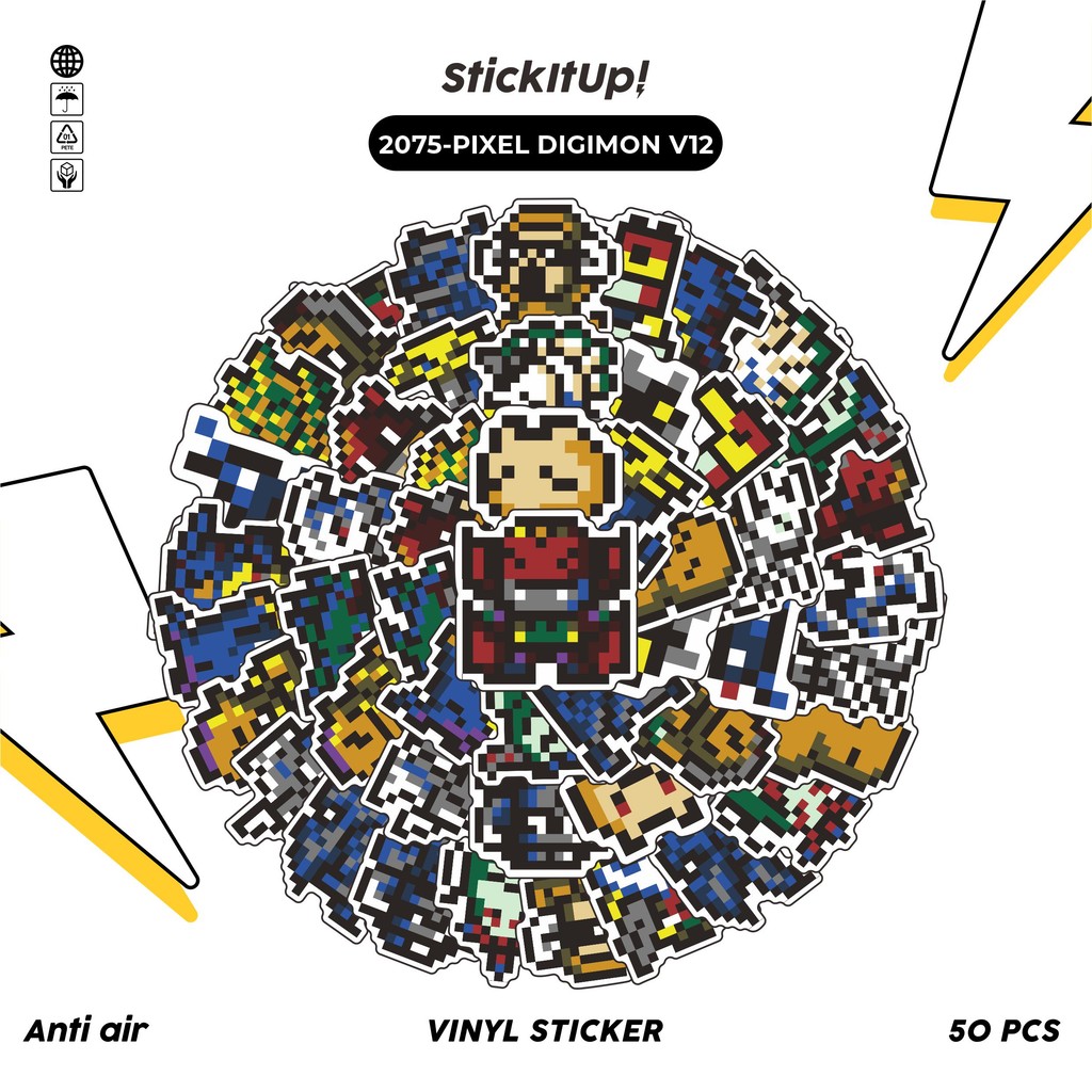 

COD✨ 50 Pcs Stiker Pack PIXEL DIGIMON V12 Lucu Aesthetic Vynil Waterproof untuk Freebies Sticker Buku Journal Casing HP Laptop